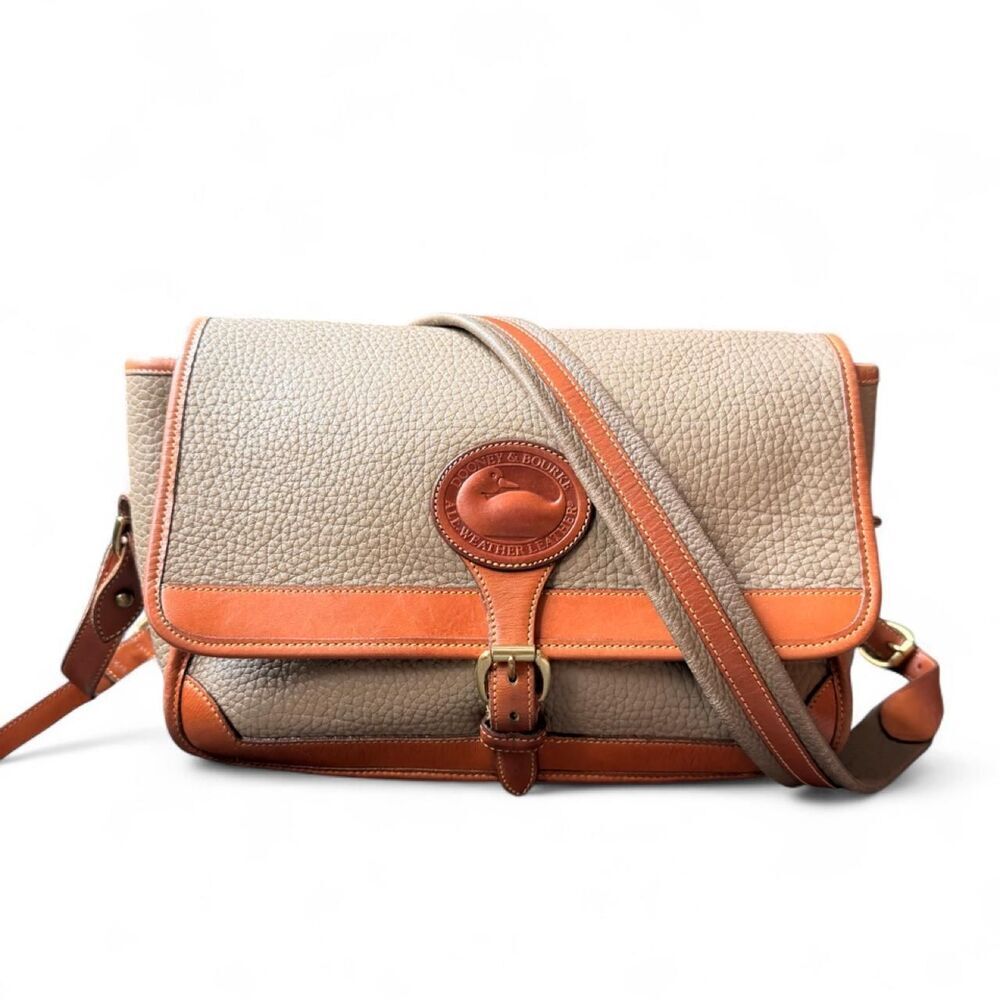 Vintage Dooney & Bourke AWL Surrey R95 Taupe British Tan Leather Crossbody Bag
